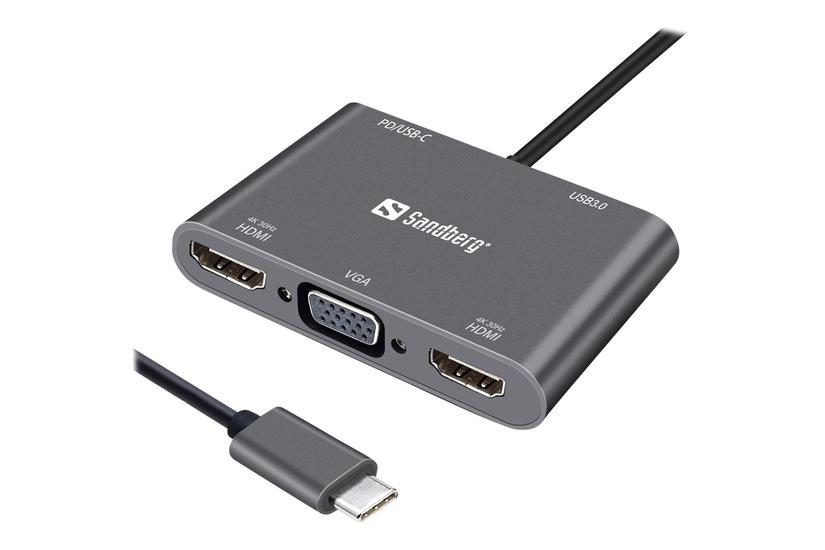 Usb C Dock   Dockingstation   Usb C   Vga, Hdmi fra Sandberg