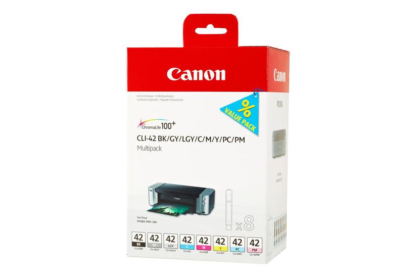 Cli 42 Bk Gy Lg C M Y Pc Pm Multipack   8 Pakke   Grå, Gul, Cyan, Magenta, Lysegrå, Fotocyan, Fotomagenta   Original   Blækbeholder fra Canon