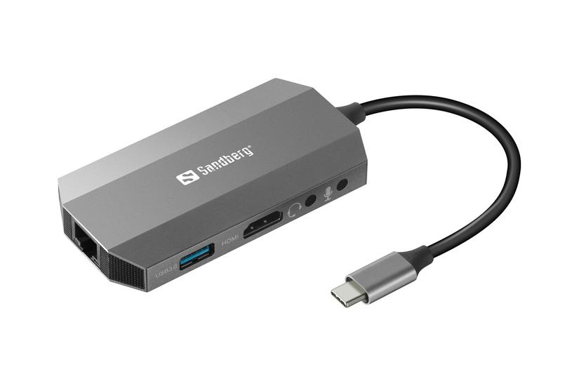 Usb C 6 In1 Travel Dock   Dockingstation   Usb C   Hdmi   1gbe fra Sandberg
